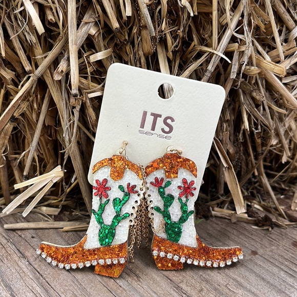 Glitter Cactus Boot Earrings - Picture 6 of 15
